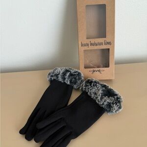 Kirklands Black Gloves with Faux Fur Trim
